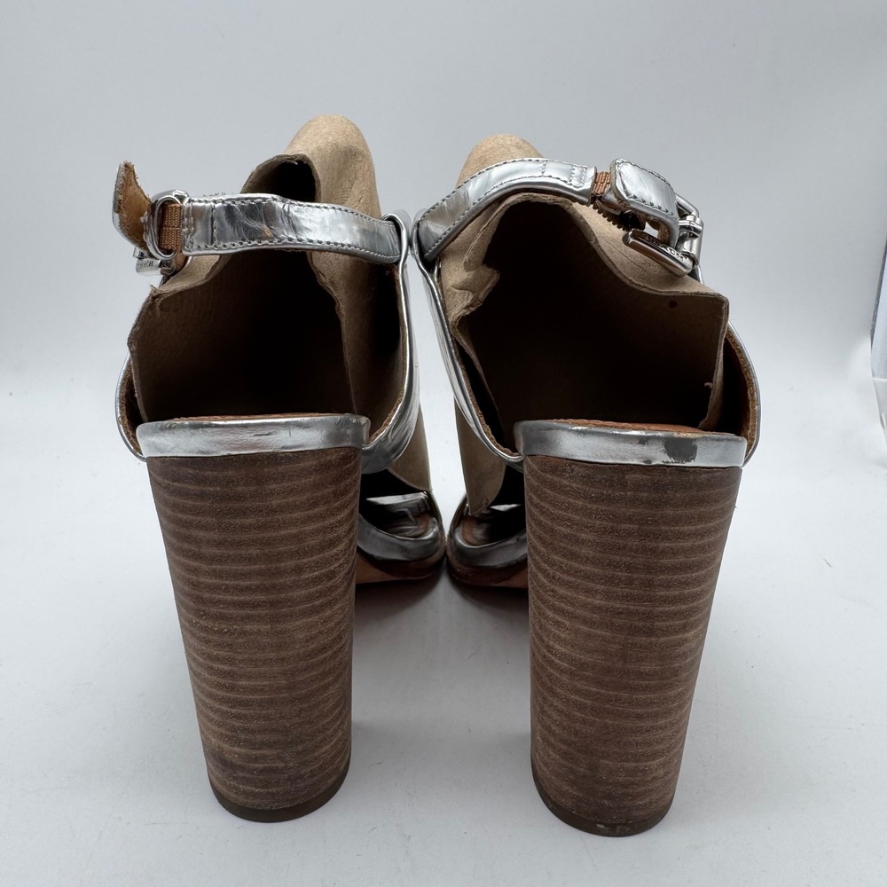 Coach Lexey Mirror Metallic Silver Leather Sandals Block Heel Ankle Strap 7‎ B - Picture 4 of 7